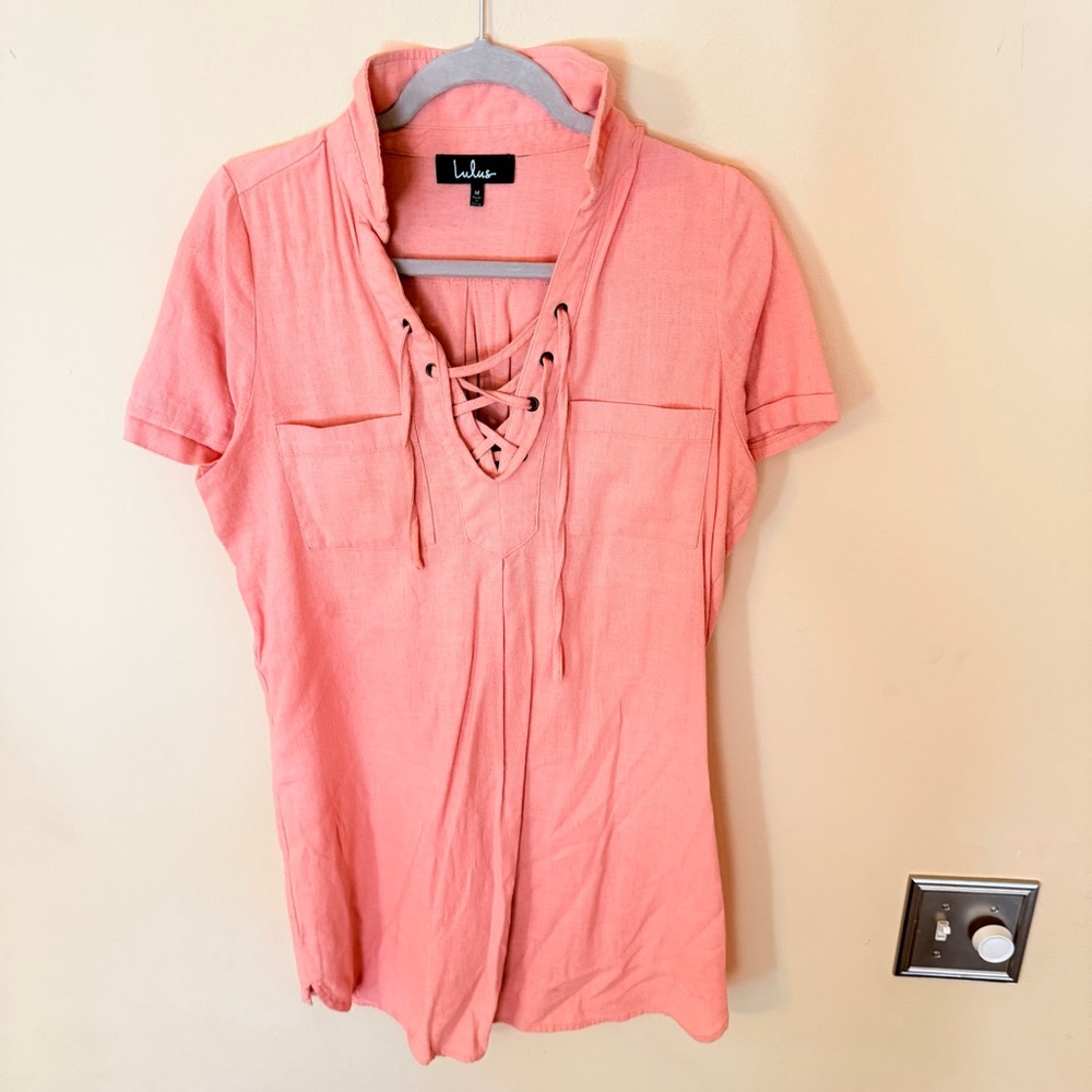 Lulu's Pink Lace-Up Mini Dress Size Medium